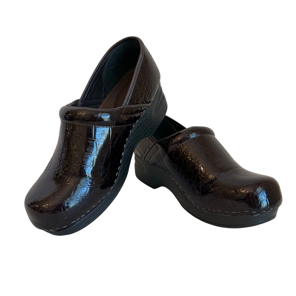 Croft & Barrow Juliana Clogs Womens 7 Brown Croc Embossed Sole Sense Ability